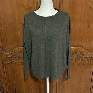 Current Elliott Drop Shoukder Crew Neck Olive Green Destroyed Style Sweater. 1